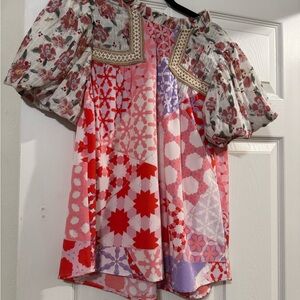 Floral Patchwork Puff Sleeve Blouse